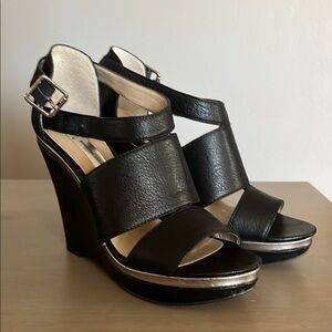 EUC INC Black Wedge Sandals, size 7.5